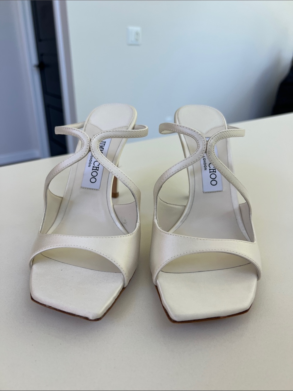 Jimmy Choo anise 95 ivory satin criss cross open toe sandals bridal heels 38.5 - Picture 7 of 11